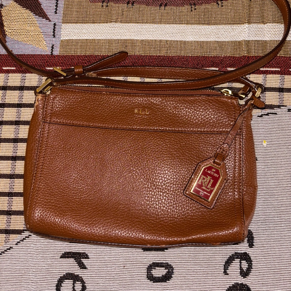 Ralph Lauren Chestnut Pebbled Leather Crossbody Bag